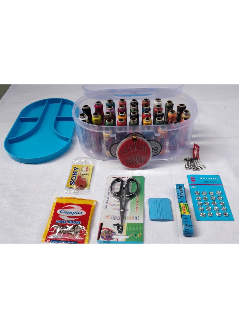 KEPY THE MALL Portable Big Size 37 Thread Box Sewing kit 37 Reels Scissor Threader 70 Dress Hook Chowk Sefty Pin Opener Seam Ripper 24 Needles Set Tape Measure for DIY Beginners Emergency Travel Home