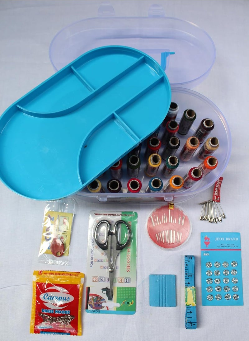 KEPY THE MALL Portable Big Size 37 Thread Box Sewing kit 37 Reels Scissor Threader 70 Dress Hook Chowk Sefty Pin Opener Seam Ripper 24 Needles Set Tape Measure for DIY Beginners Emergency Travel Home