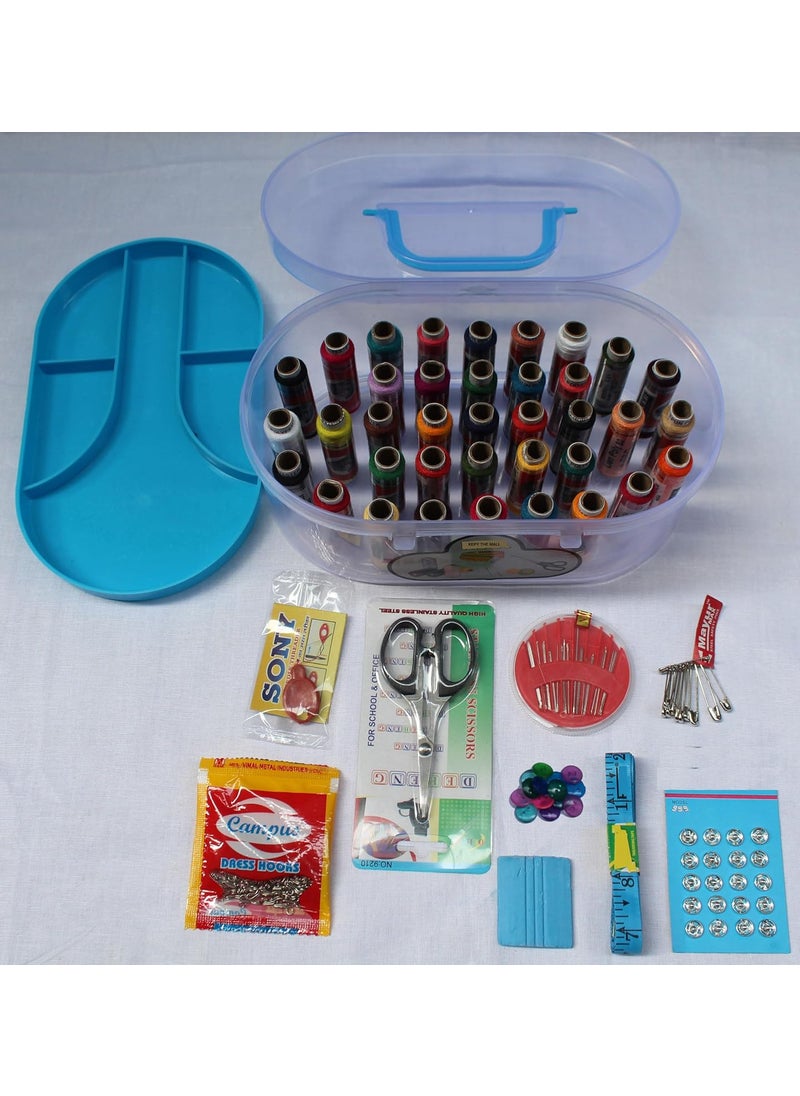 SHLOKA Decor Portable Big Size 37 Thread Box Sewing kit 37 Reels Scissor Threader 70 Dress Hook Chowk Sefty Pin Opener Seam Ripper 24 Needles Set Tape Measure for DIY Beginners Emergency Travel Home