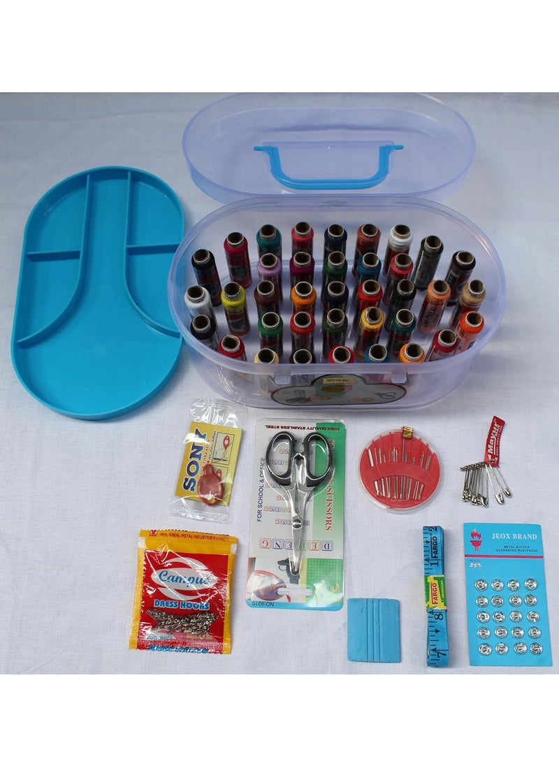 SD Portable Big Size 37 Thread Box Sewing kit 37 Reels Scissor Threader 70 Dress Hook Chowk Sefty Pin Opener Seam Ripper 24 Needles Set Tape Measure for DIY Beginners Emergency Travel Home