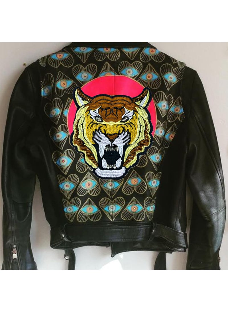 Ani Accessories Tiger Face Sewing Beaded Patches Tiger Head Embroidery Patches for Clothing DIY SewOn Applique Clothing Patch Hoodies Applique Student School Group Dress Decoration