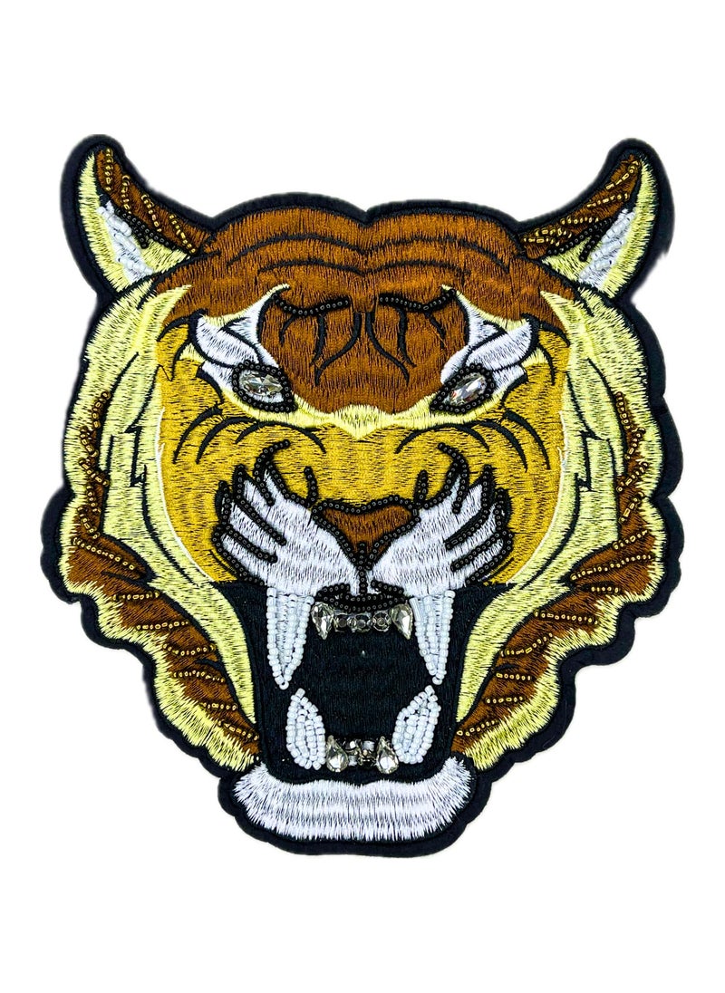 Ani Accessories Tiger Face Sewing Beaded Patches Tiger Head Embroidery Patches for Clothing DIY SewOn Applique Clothing Patch Hoodies Applique Student School Group Dress Decoration