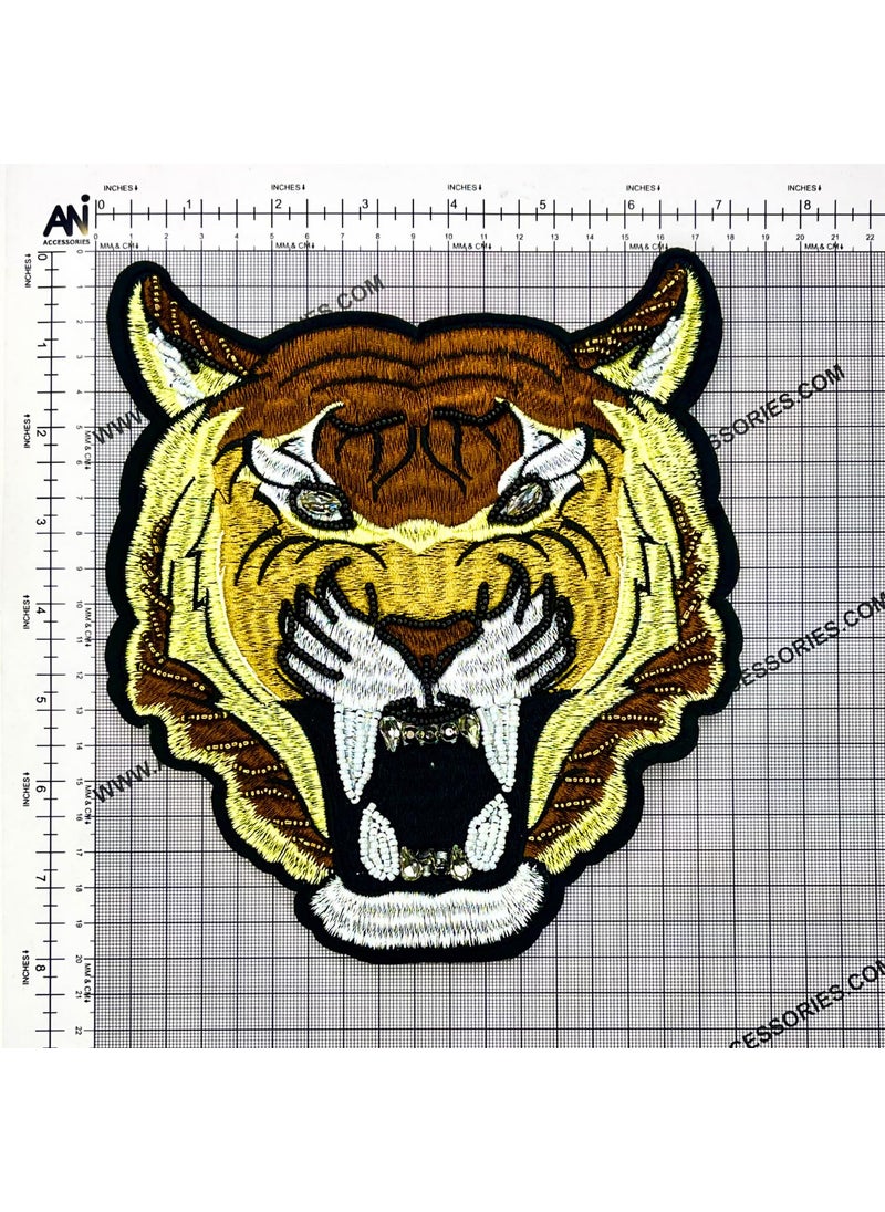 Ani Accessories Tiger Face Sewing Beaded Patches Tiger Head Embroidery Patches for Clothing DIY SewOn Applique Clothing Patch Hoodies Applique Student School Group Dress Decoration