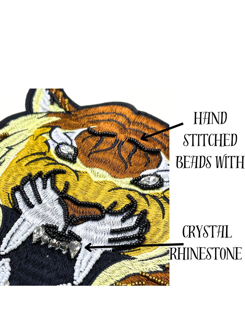 Ani Accessories Tiger Face Sewing Beaded Patches Tiger Head Embroidery Patches for Clothing DIY SewOn Applique Clothing Patch Hoodies Applique Student School Group Dress Decoration