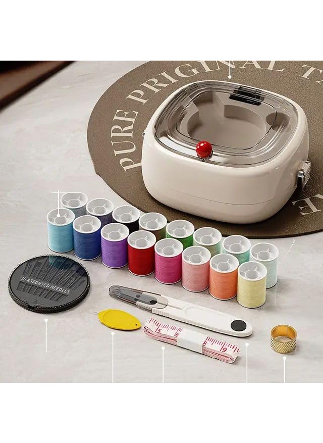Portable Magnetic Sewing Box Kit Set Includes Spools Scissors Measuring Tape