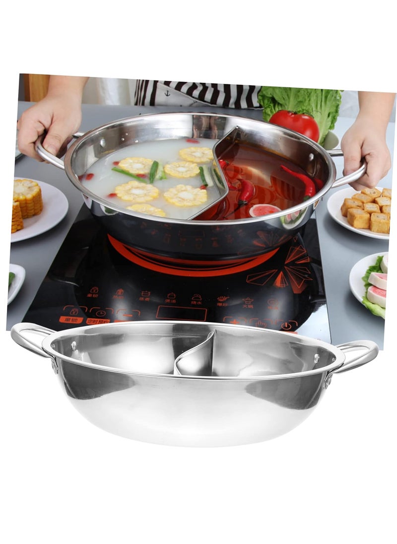 CookerStainless Steel Mandarin Duck Hot Pot 2 Grid 2 Taste Stainless Steel Hot Pot with Divider Chinese Induction Pot Dual Sided Soup Cookware with Glass Lid for Induction Cooktop Gas Stove