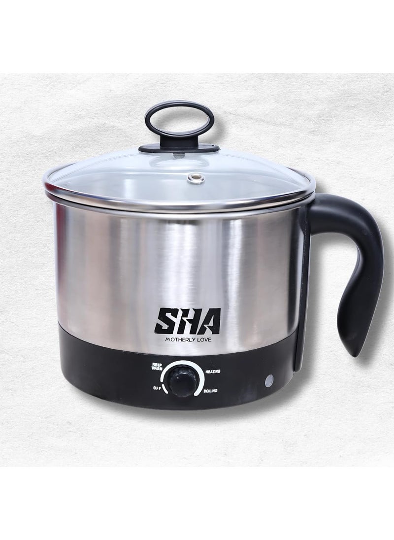 Sha Motherly Love Electric Multi Cooker With Steamer 12 L Stainless Steel Body Glass Lid MultiUse For Hot Water Milk Tea Coffee Oats Noodles Soup Egg Boiler