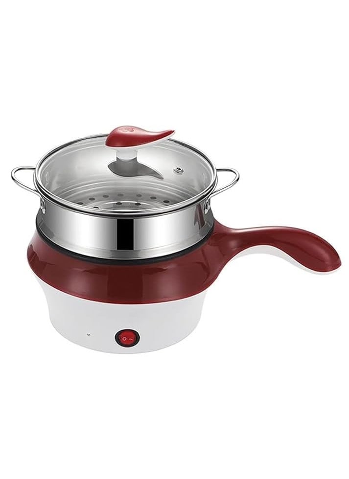 TONSYL Electric Multi Cooking Pot with Steamer Inner Pot Double Layered Body Non Stick Cooker Tempered Glass Lid Travel Cooker for Egg Boiler Food Steamer Deep Fryer Air Fryer Ruby Red