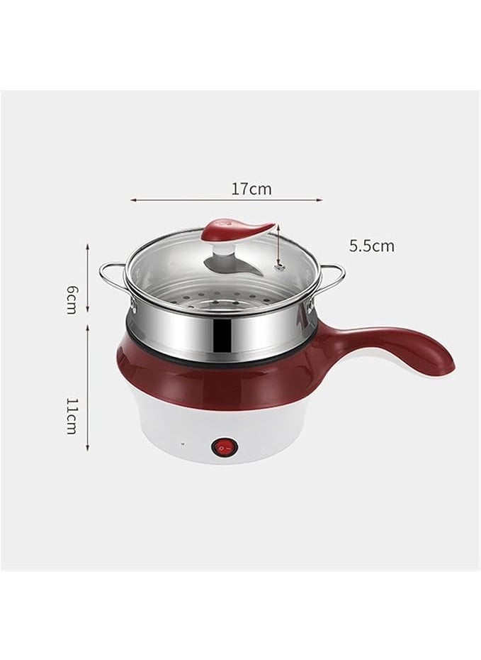 TONSYL Electric Multi Cooking Pot with Steamer Inner Pot Double Layered Body Non Stick Cooker Tempered Glass Lid Travel Cooker for Egg Boiler Food Steamer Deep Fryer Air Fryer Ruby Red