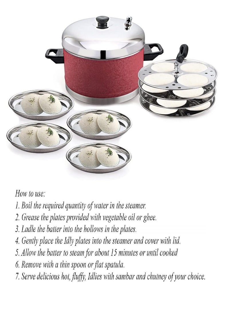 KLASSI KICHEN Stainless steel Idli Cooker with 4 Plates and 4 Halwa Plates Idli Bakelite Handle Gas Stove and Induction Compatible Kitchen Accessories COCORED