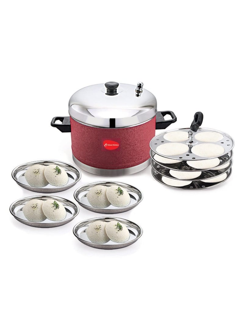 KLASSI KICHEN Stainless steel Idli Cooker with 4 Plates and 4 Halwa Plates Idli Bakelite Handle Gas Stove and Induction Compatible Kitchen Accessories COCORED