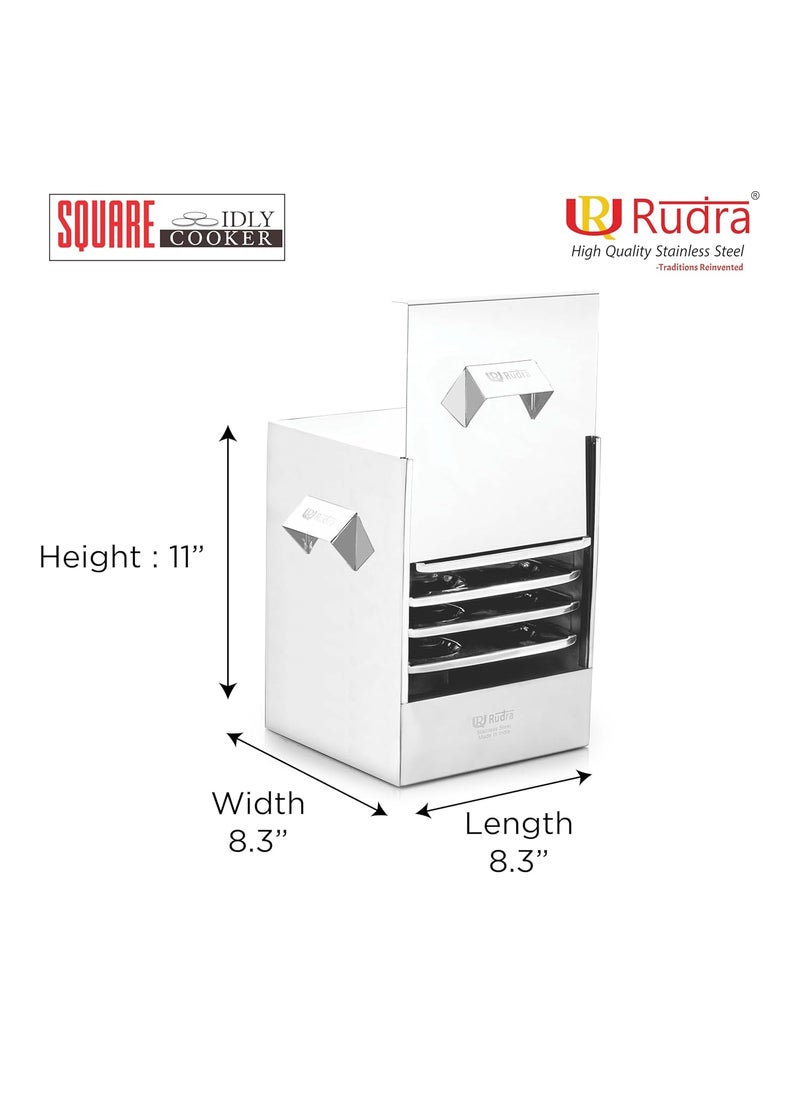 Rudra Stainless Steel Square idly cookermaker 6 plates for HOMEHotel USE Idli Steamer Set Gas stove and Induction Stove Compatible Cookware Made in India