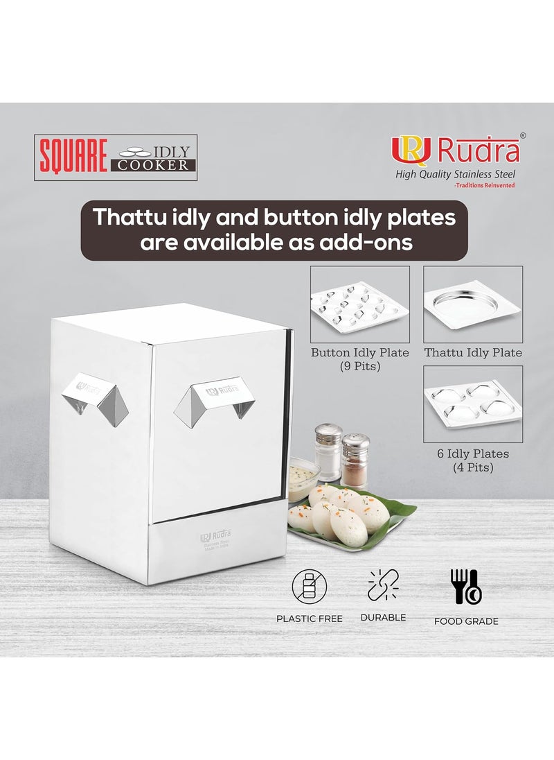 Rudra Stainless Steel Square idly cookermaker 6 plates for HOMEHotel USE Idli Steamer Set Gas stove and Induction Stove Compatible Cookware Made in India