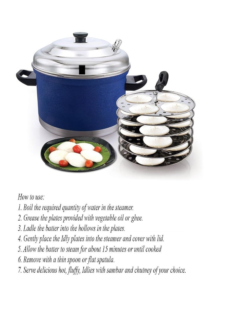 Klassi Kichen Stainless Steel Idli Cooker with 6 Plates Idli Bakelite Handle Gas Stove and Induction Compatible Kitchen Accessories Cocoblue