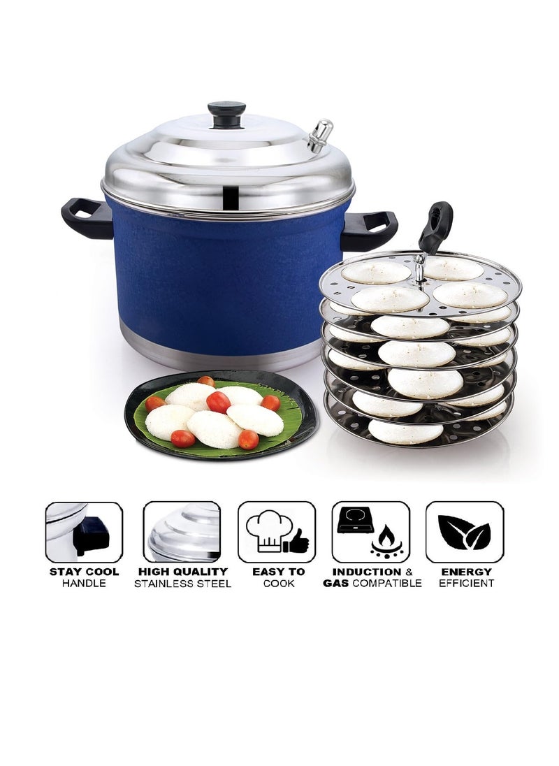 Klassi Kichen Stainless Steel Idli Cooker with 6 Plates Idli Bakelite Handle Gas Stove and Induction Compatible Kitchen Accessories Cocoblue
