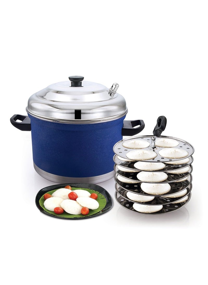 Klassi Kichen Stainless Steel Idli Cooker with 6 Plates Idli Bakelite Handle Gas Stove and Induction Compatible Kitchen Accessories Cocoblue