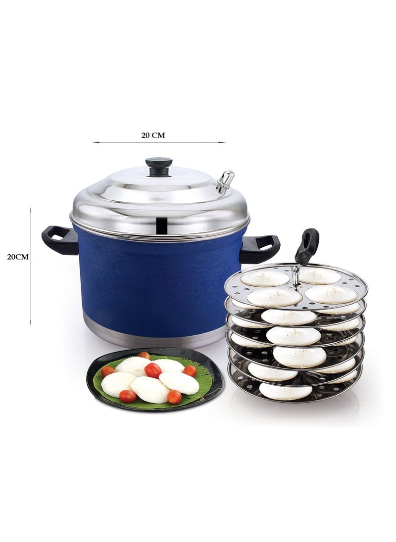 Klassi Kichen Stainless Steel Idli Cooker with 6 Plates Idli Bakelite Handle Gas Stove and Induction Compatible Kitchen Accessories Cocoblue