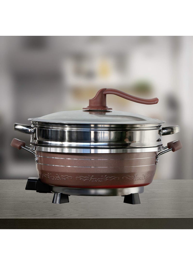 Delavala Korean MultiFunction Household Electric Cooker Vacuum Suspension Pot Round Wok Electric Hot Pot NonStick Frying pan Noodle Frying stew steam Cooker