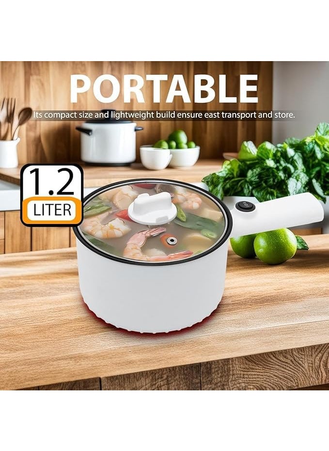 Trady Multifunctional Electric Cooker with Stainless Steel Steamer Electric Non Stick Cookware Hot Pot Long Handle Round Shape Design OverHeating DryBoil Protection For Home Travel White