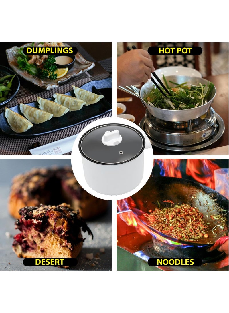 Trady Multifunctional Electric Cooker with Stainless Steel Steamer Electric Non Stick Cookware Hot Pot Long Handle Round Shape Design OverHeating DryBoil Protection For Home Travel White