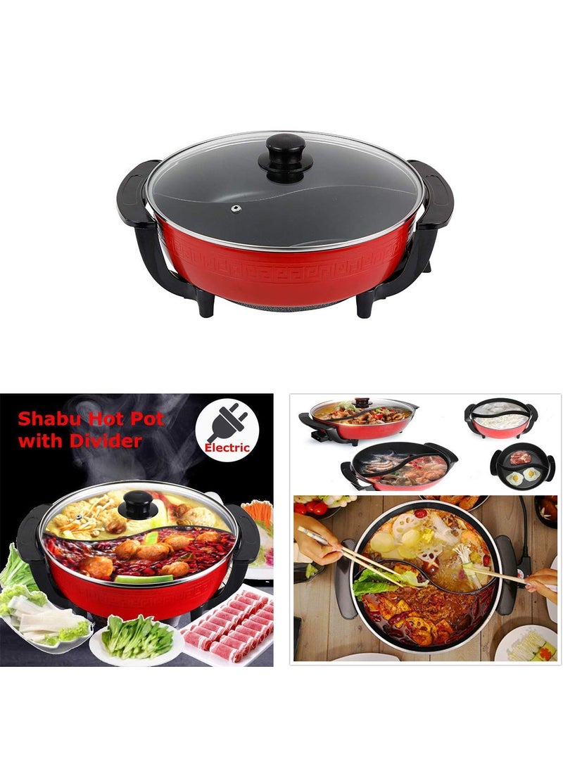 Delavala Electric Hot Pot 5 litres 1300 W Double Shabu Shabu Pot NonStick with S Shape Divider and Glass Lid Multifunctional CookerMandarin Duck PotMultiFunction Twin Hot Pot