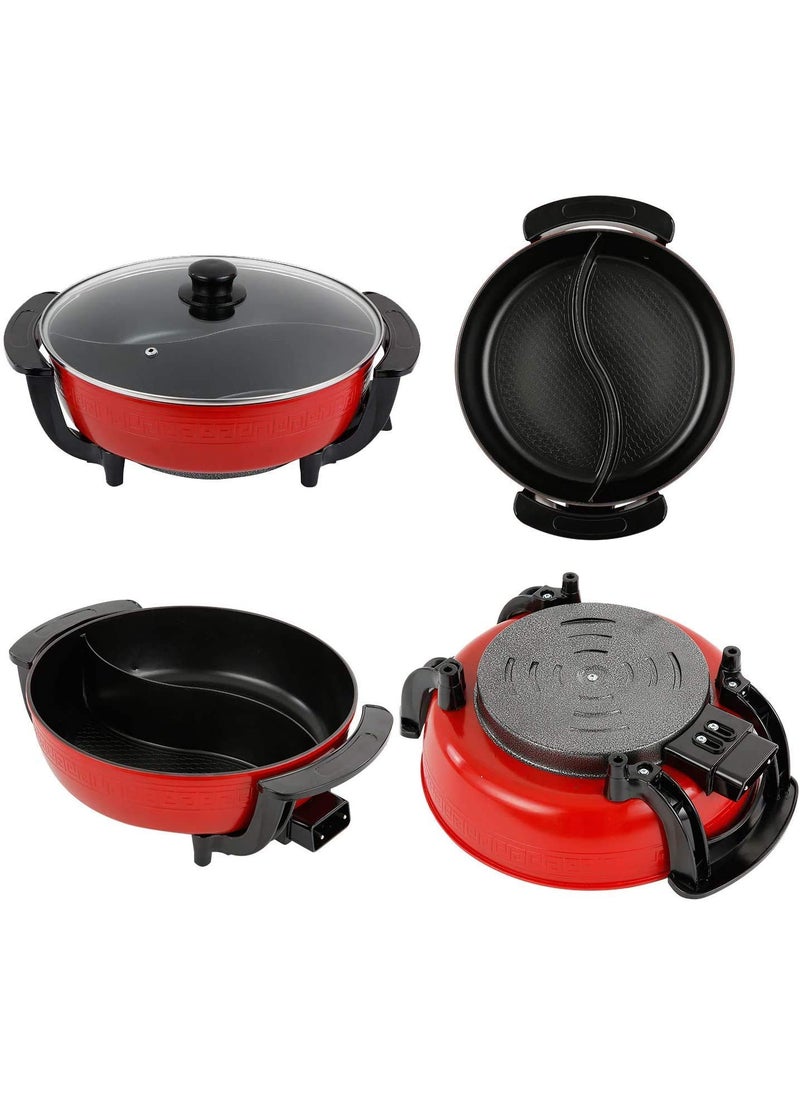 Delavala Electric Hot Pot 5 litres 1300 W Double Shabu Shabu Pot NonStick with S Shape Divider and Glass Lid Multifunctional CookerMandarin Duck PotMultiFunction Twin Hot Pot