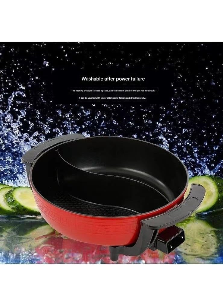 Olpad 2 Grid 2 Flavour Cooking Pot Party Pan Multifunctional Pan with Glass Lid 1300 W 6 L Twin Hot Pot with Lid Soup Cooking Tool Cookware Easy to Clean Quick Heating