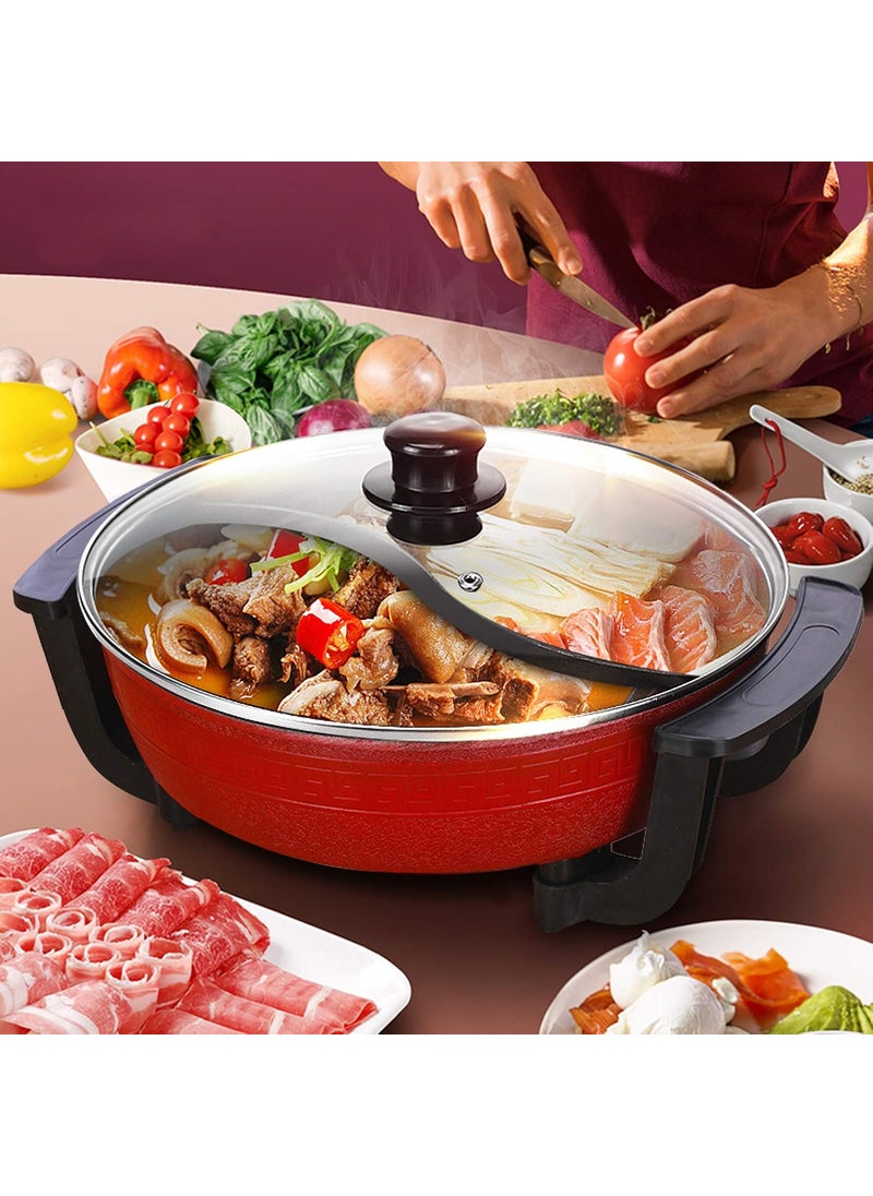 Olpad 2 Grid 2 Flavour Cooking Pot Party Pan Multifunctional Pan with Glass Lid 1300 W 6 L Twin Hot Pot with Lid Soup Cooking Tool Cookware Easy to Clean Quick Heating