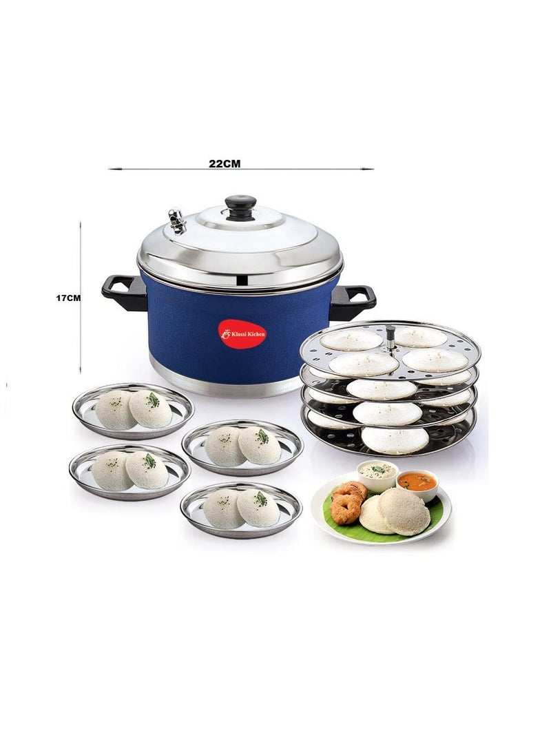 Klassi Kichen Stainless Steel Idli Cooker with 4 Plates 4 Idli Plates with 4 Halwa Plates Bakelite Handle Gas Stove and Induction Compatible Kitchen Accessories Cocoblue
