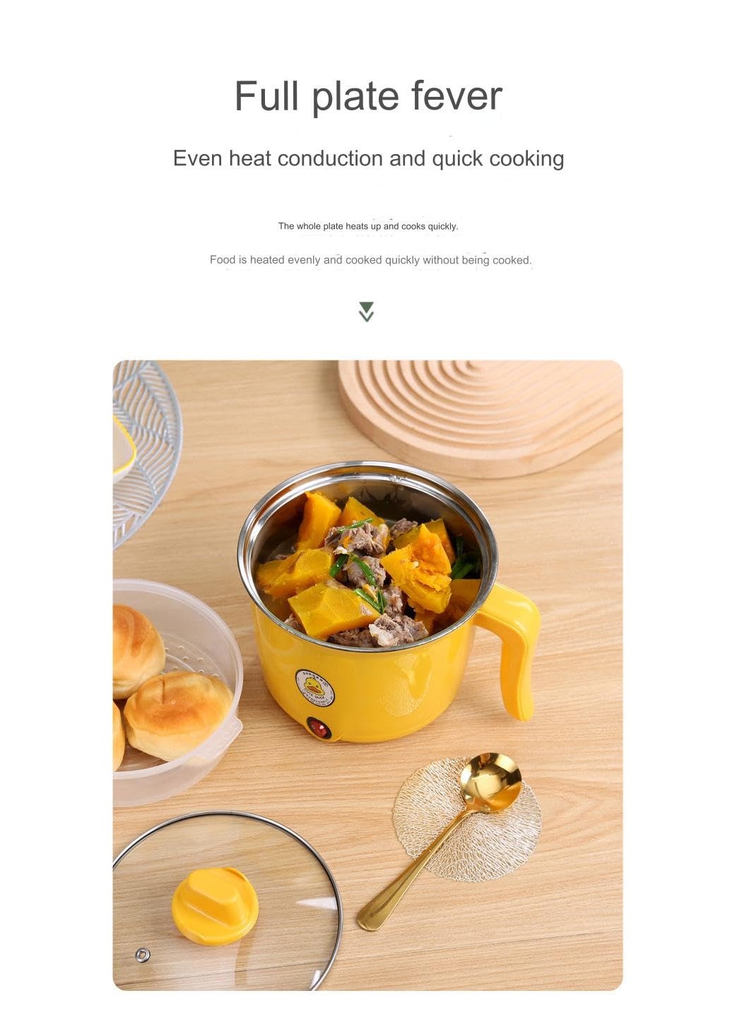 Electric Noodle PotElectric Hot PotRapid Noodles Cooker 18L Electric CookerMini Steamer with Steaming RackNonStick Casserole Suitable for NoodlesEggs Dumplings Soup Porridge