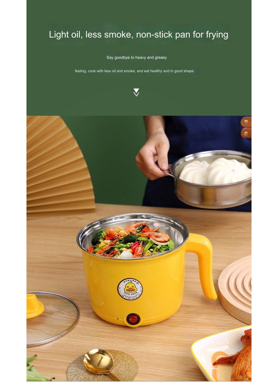 Electric Noodle PotElectric Hot PotRapid Noodles Cooker 18L Electric CookerMini Steamer with Steaming RackNonStick Casserole Suitable for NoodlesEggs Dumplings Soup Porridge