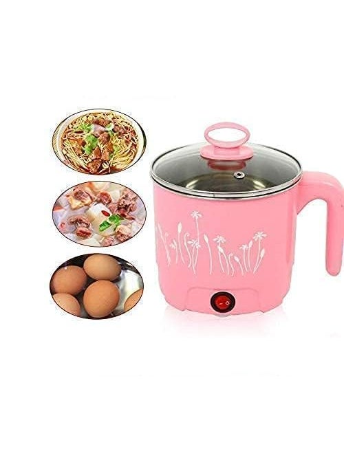 DHYANI Electric 18 Litre Mini Cooker Kettle with Glass Lid Base Concealed Base Cooking Pot Noodle Maker Egg Boiler hot Pot Vegetable and Rice Pasta PorridgeTravel Cookers and Steamer