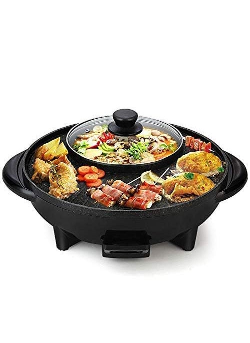Delavala Electric Hot Pot Dual Sided Electric Divider Frying pan with TwoFlavor Hot Oven Cooker with Glass with lidNonStick Coating Stew Pan Pot for Steaming Boiling Roasting