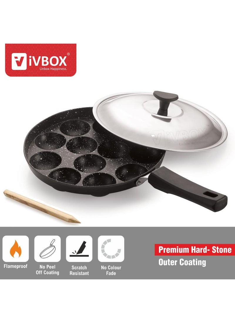 ivbox MaxEco Appa Patra HeavyBase Non Stick 12Cavity Appam Maker Pan Cast Aluminium Black