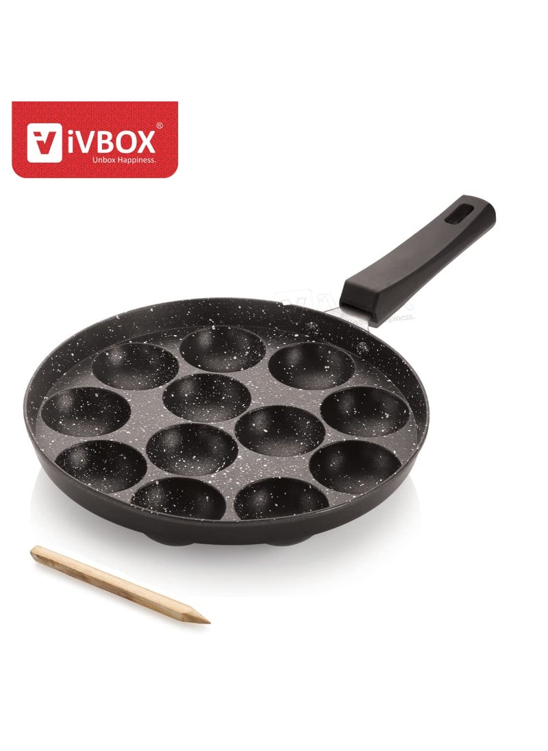 ivbox MaxEco Appa Patra HeavyBase Non Stick 12Cavity Appam Maker Pan Cast Aluminium Black