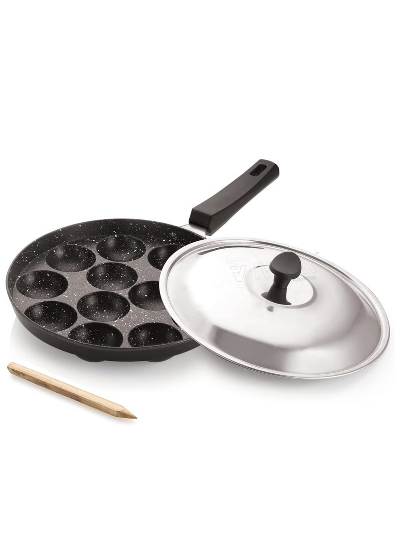 ivbox MaxEco Appa Patra HeavyBase Non Stick 12Cavity Appam Maker Pan Cast Aluminium Black