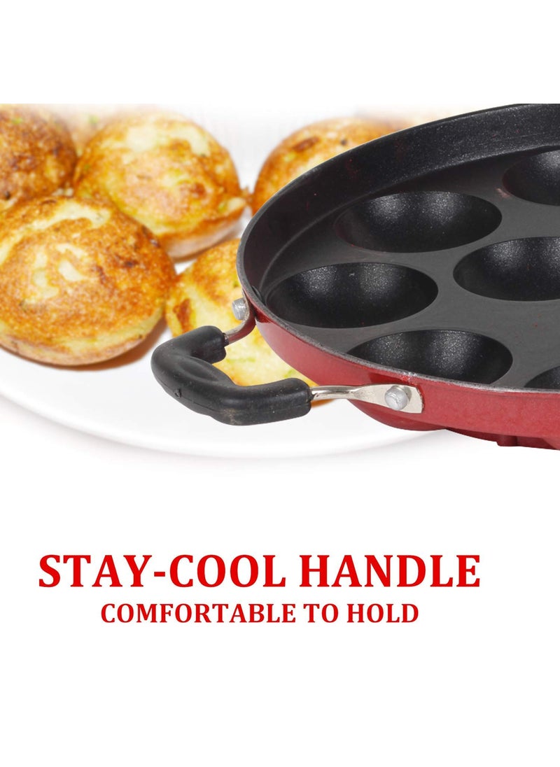 Krupanidhi Appam Maker 12 Cavities Non Stick Appam Patra with Lid RedAppam MakerPan Cakeappam kadaiidali Maker05L Capacity24cm DiameterStainless SteelNonStick