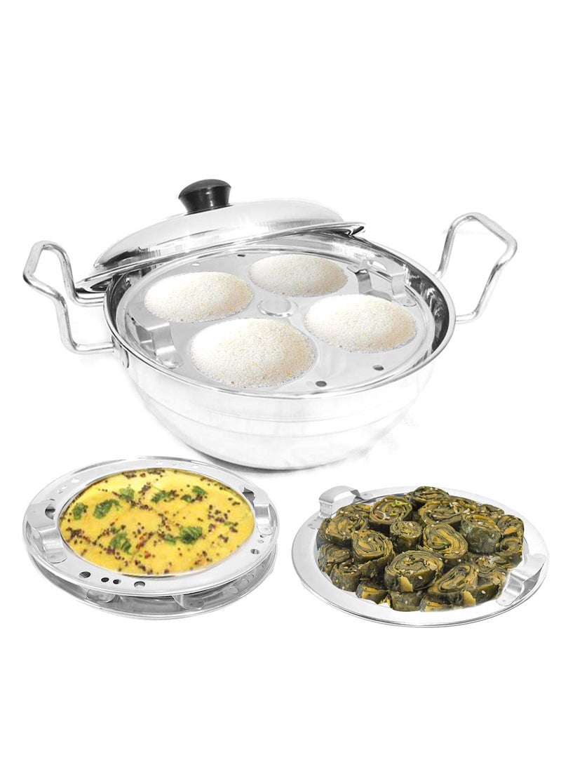 Omkar Enterprises Stainless Steel Sandwich Bottom Multi Kadai Idli Maker Medium Size