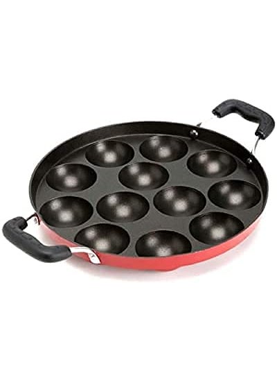 KD ZONENon Stick Aluminium Appam Maker 12 Cavity with Lid and Side Handle