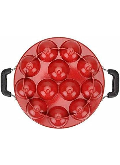 KD ZONENon Stick Aluminium Appam Maker 12 Cavity with Lid and Side Handle