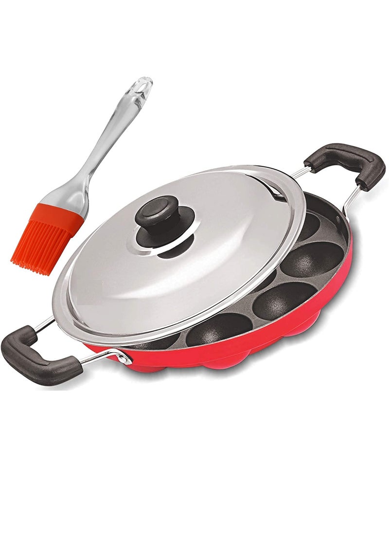 KD ZONE Non Stick Aluminium Appam Maker 12 Cavity with Lid and Side Handle