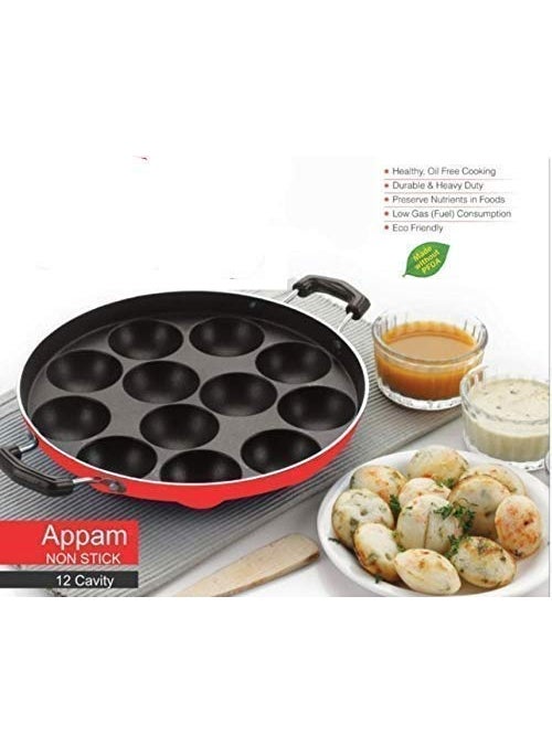 KD ZONE Non Stick Aluminium 12 Cavities 21 cm Appam Maker Multicolour