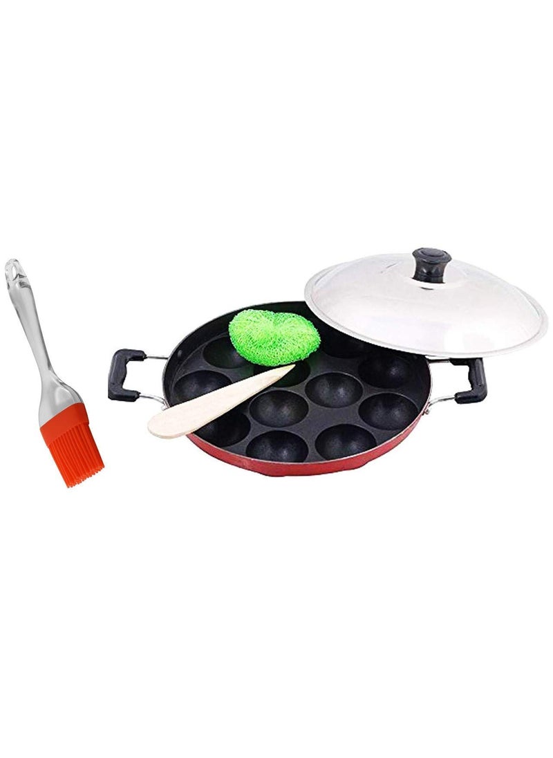 KD ZONE Non Stick Aluminium 12 Cavities 21 cm Appam Maker Multicolour