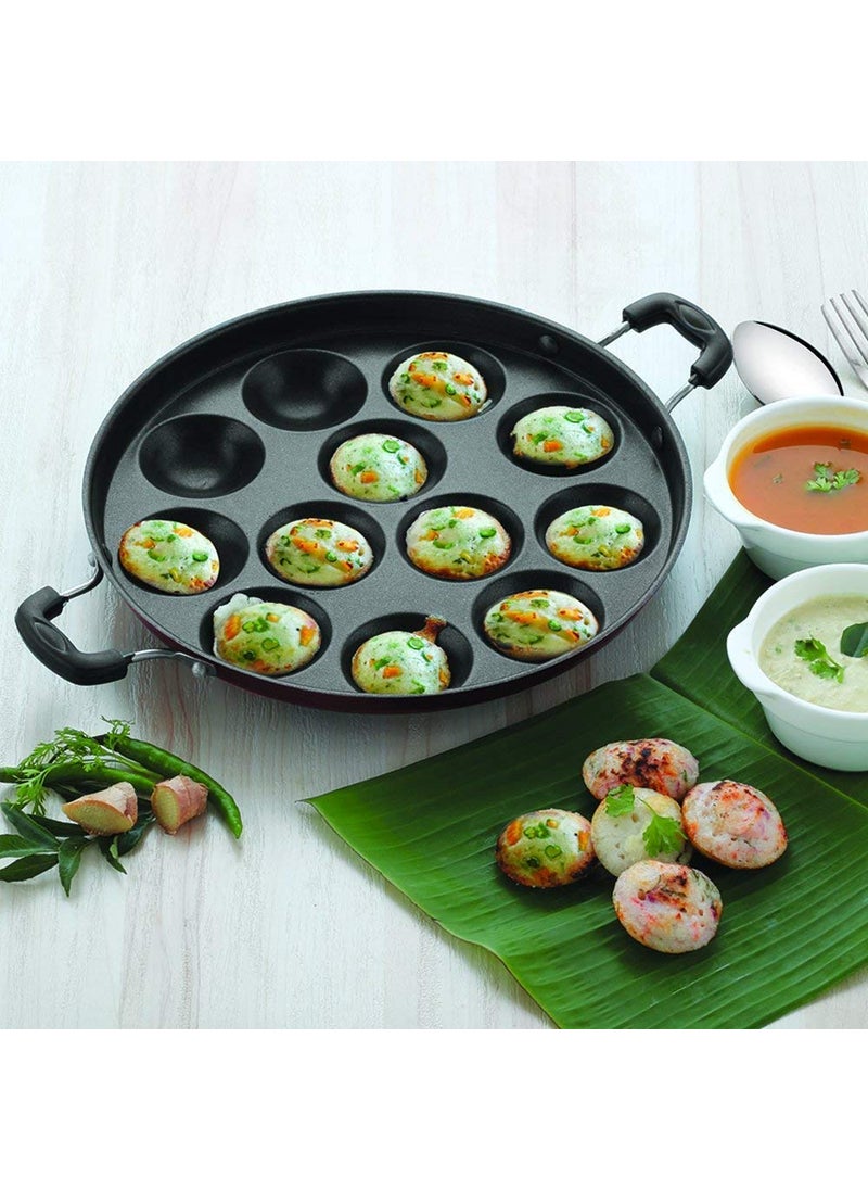 KD ZONE Non Stick Aluminium 12 Cavities 21 cm Appam Maker Multicolour