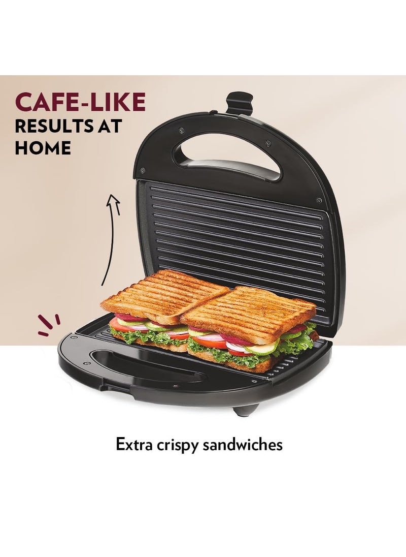 BLEQYS Electric Press Grill Sandwich Maker Electric And Camping Mini Toasted Sandwich Maker coating NonStick Plates 750W Auto CutOff Black