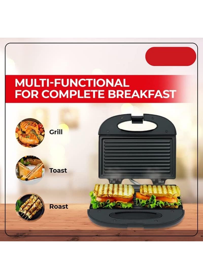 BLEQYS Electric Press Grill Sandwich Maker Electric And Camping Mini Toasted Sandwich Maker coating NonStick Plates 750W Auto CutOff Black