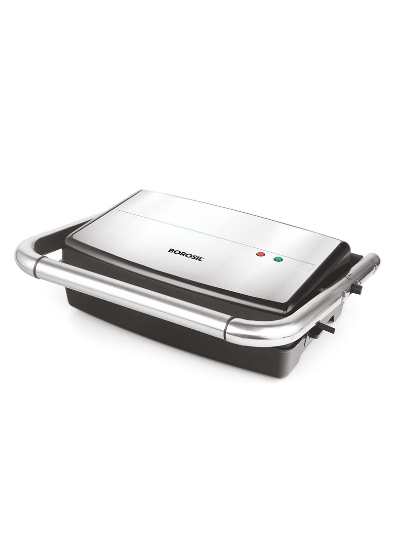 Borosil Jumbo Grill Sandwich Maker 1500W Can Make 4 Sandwich At a Time Power Indicators Non Toxic NonStick Coating Plates Opens to 180 Automatic Temprature Control 2 Year Warranty