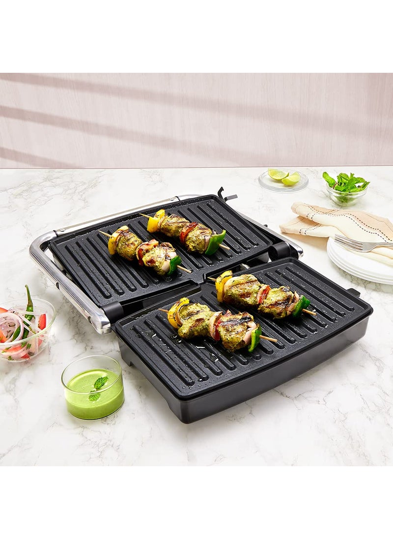 Borosil Jumbo Grill Sandwich Maker 1500W Can Make 4 Sandwich At a Time Power Indicators Non Toxic NonStick Coating Plates Opens to 180 Automatic Temprature Control 2 Year Warranty