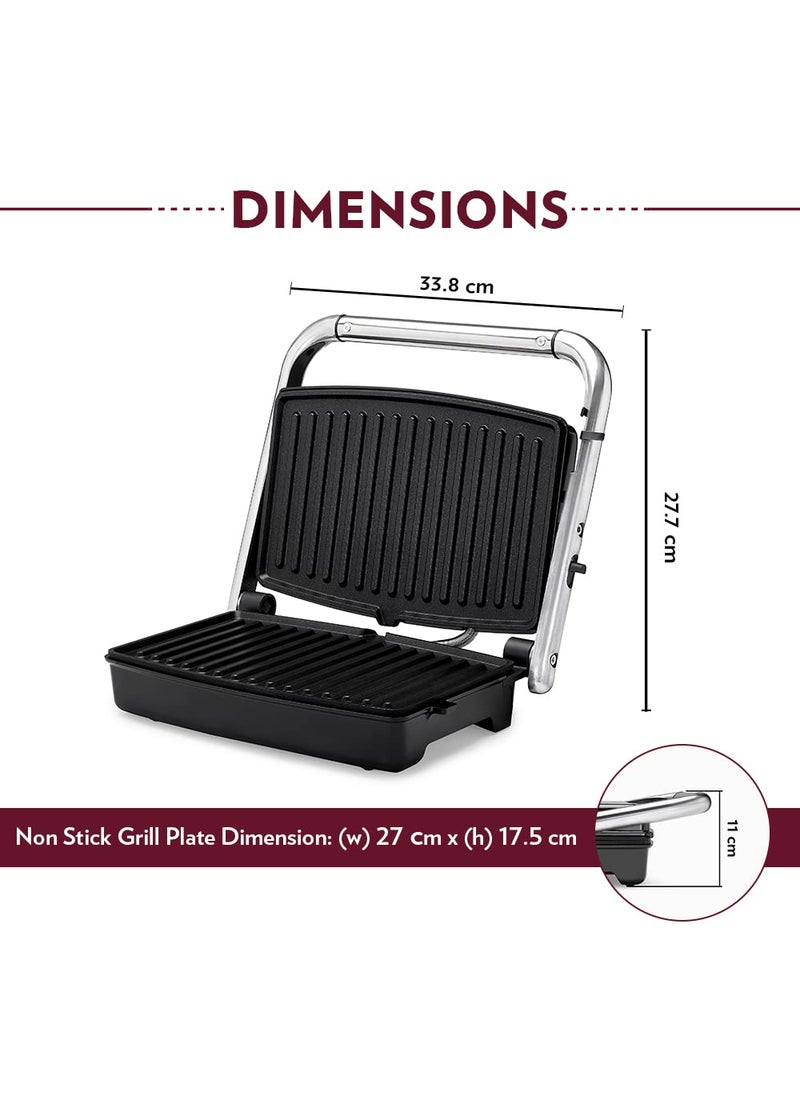 Borosil Jumbo Grill Sandwich Maker 1500W Can Make 4 Sandwich At a Time Power Indicators Non Toxic NonStick Coating Plates Opens to 180 Automatic Temprature Control 2 Year Warranty
