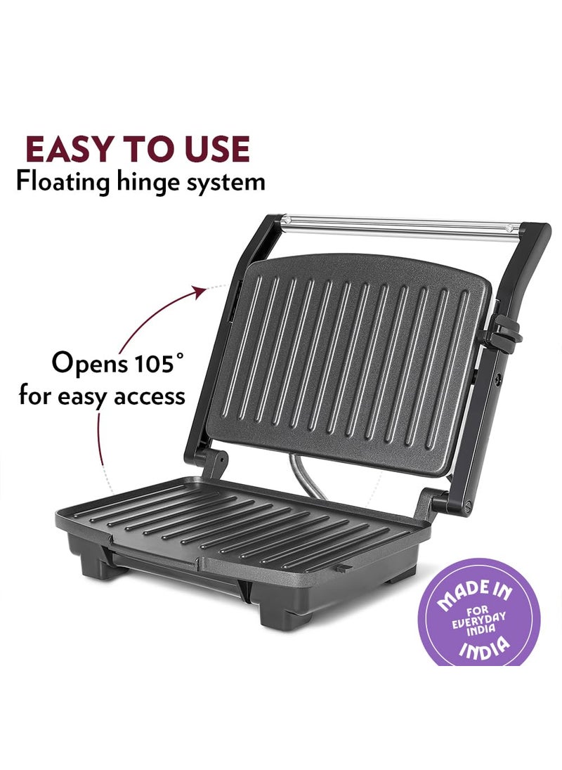 Borosil Elite Prime Grill 1000 Watt Sandwich Maker 2 Slice Automatic Grill Sandwich MakerNonstick Grill plates opens 105 BPA PTFE Free 2 Years Warranty